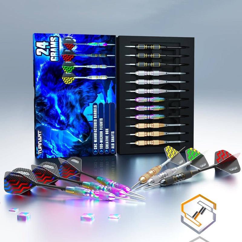 Turnart Darts Metal Tip Set - Steel Tip Darts Darts Set Professional Metal Darts 12 pcs 22/24 Grams Pro Dart Set with Stylish Case Aluminum Shafts Extra 9 Flights - Image 4